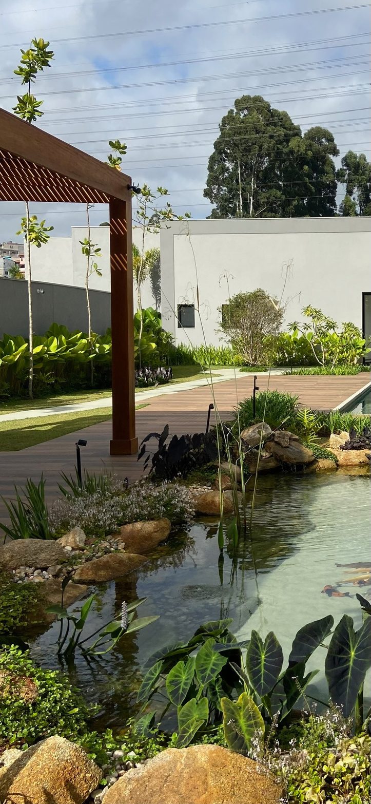 Ornamental lagoon within a contemporary garden